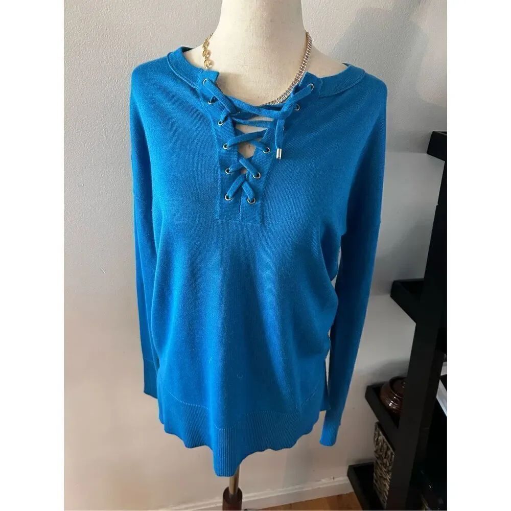 Sacks firth avenue blue long sleeve shirt size xs silk and cashmere
